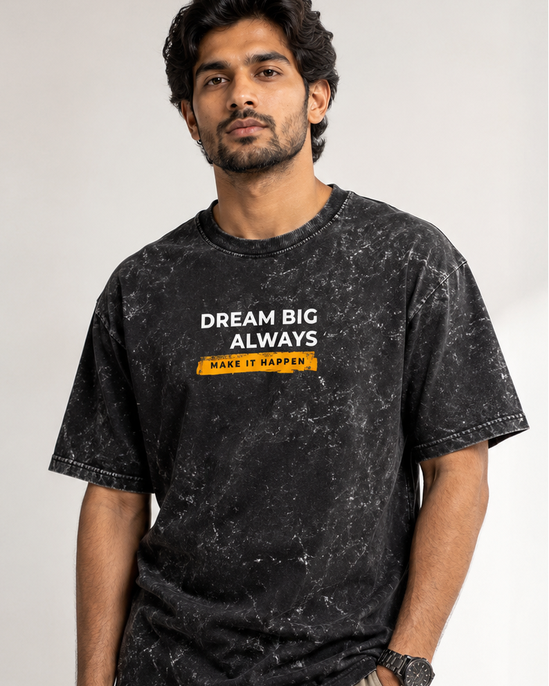Oversized Unisex Acid Washed Tee - Dream Big Always