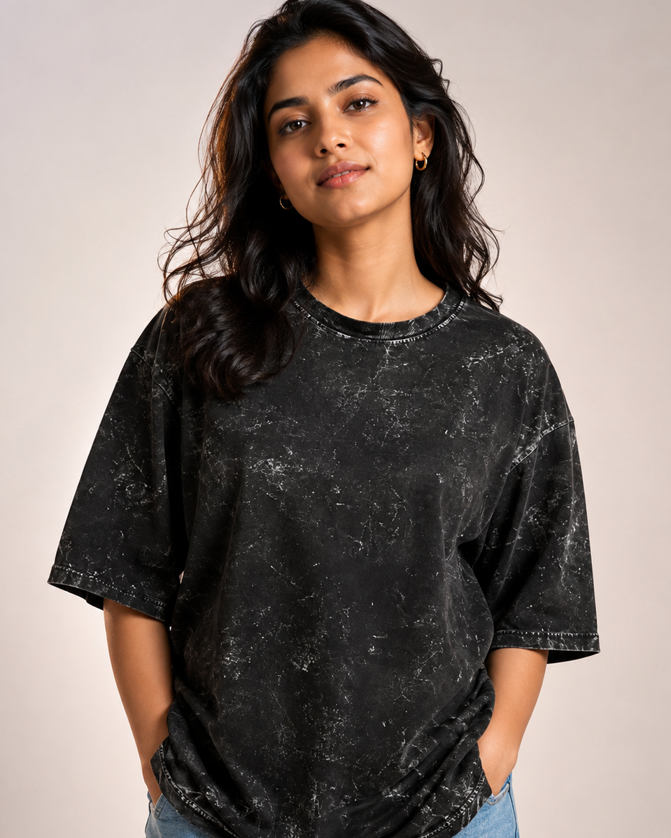 Oversized Unisex Acid Washed Tee - Plain