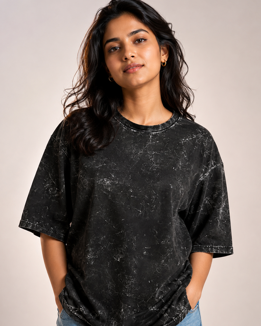 Oversized Unisex Acid Washed Tee - Plain