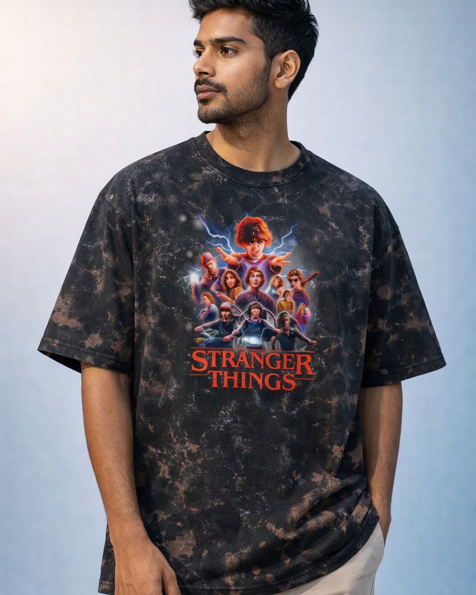 Oversized Unisex Acid Washed Tee - Stranger Things