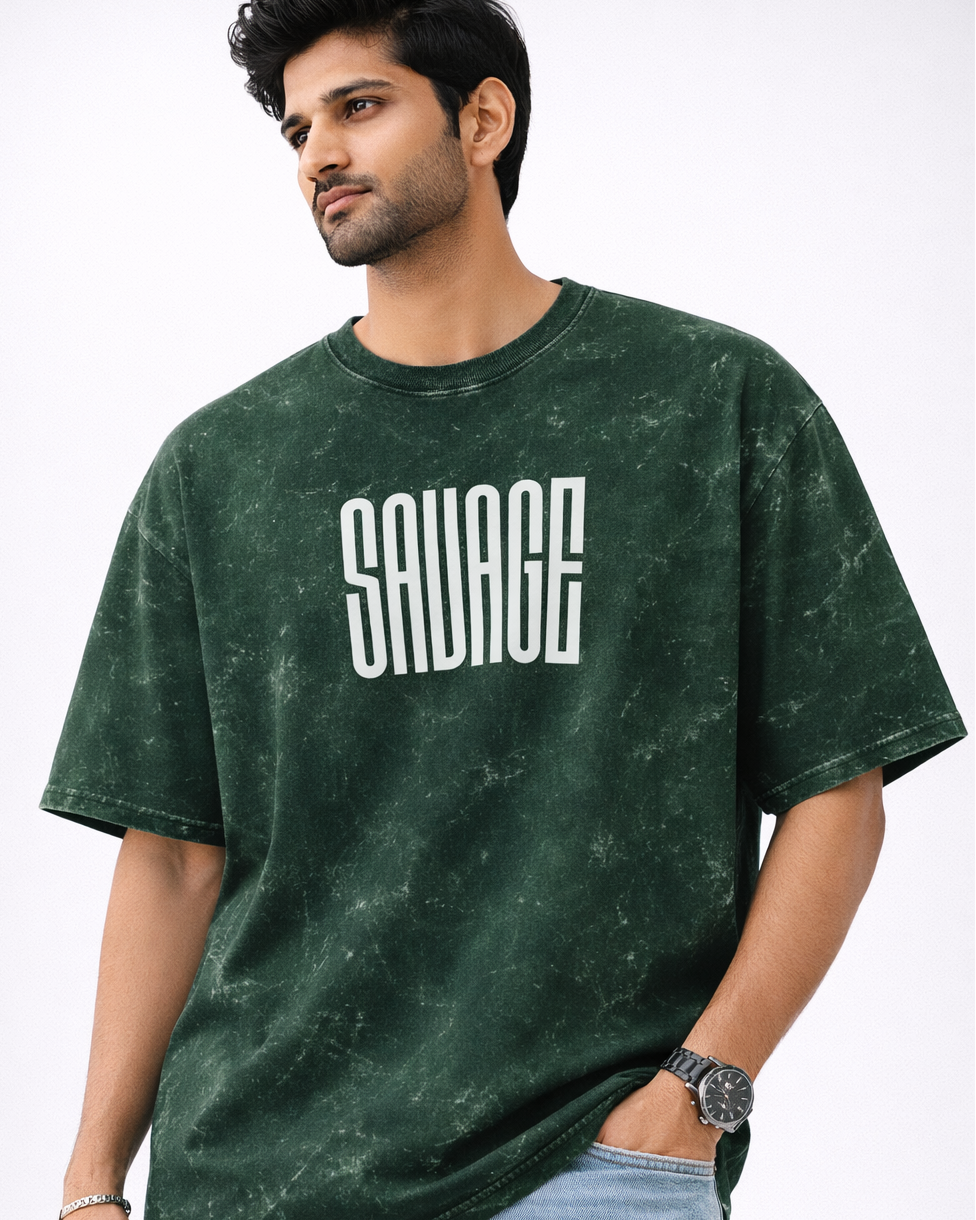 Oversized Unisex Acid Washed T-Shirt - SAVAGE